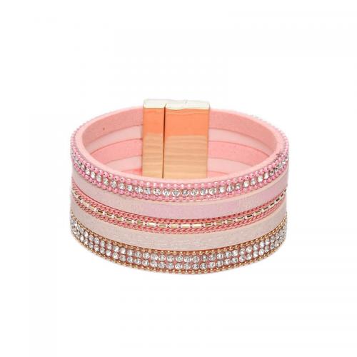 PU Leather Cord Bracelets with Magnet multilayer & for woman & with rhinestone 30mm Length Approx 19.5 cm Sold By PC