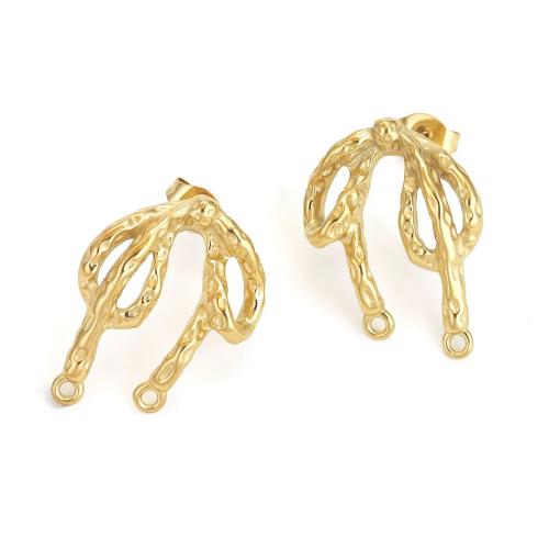 Stainless Steel Earring Stud Component, 304 Stainless Steel, Bowknot, 18K gold plated, DIY, golden, 18x25mm, 2PCs/Bag, Sold By Bag