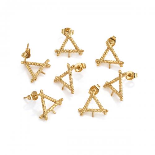 Stainless Steel Earring Stud Component, 304 Stainless Steel, Triangle, DIY, golden, 12x12mm, 4PCs/Bag, Sold By Bag