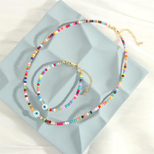 Evil Eye Jewelry Set Glass with Resin with 5cm extender chain fashion jewelry & for woman mixed colors Length Approx 40 cm Approx 16-22 cm Sold By PC