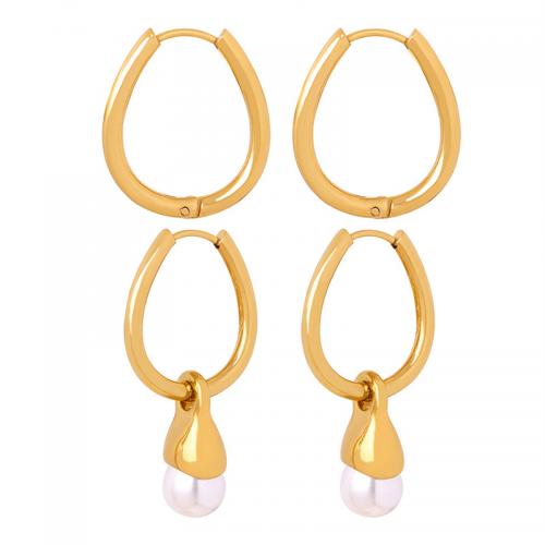 Titanium Steel  Earring with Shell Pearl fashion jewelry & for woman Sold By Pair
