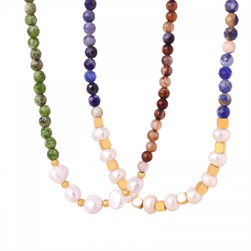Титановые стали ожерелье, титан, с Природный камень, с 5cm наполнитель цепи, ювелирные изделия моды & Женский, 4mm, длина:Приблизительно 40 см, продается PC