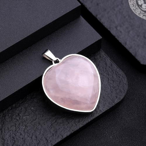 Gemstone Pendants Jewelry, Natural Stone, with Tibetan Style, Heart, silver color plated, DIY & different materials for choice, more colors for choice, 32x42mm, Sold By PC