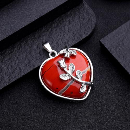 Gemstone Pendants Jewelry Natural Stone with Zinc Alloy Heart silver color plated DIY Sold By PC