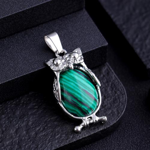 Gemstone Pendants Jewelry Natural Stone with Zinc Alloy Owl silver color plated DIY Sold By PC