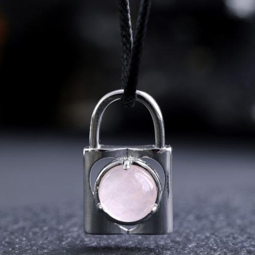 Gemstone Pendants Jewelry Natural Stone with Zinc Alloy Lock silver color plated DIY Sold By PC