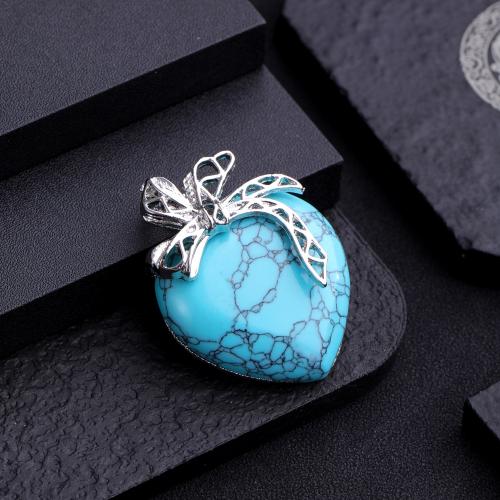 Gemstone Pendants Jewelry, Natural Stone, with Tibetan Style, Heart, silver color plated, DIY & different materials for choice, more colors for choice, 30x40mm, Sold By PC