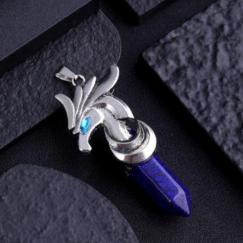 Gemstone Pendants Jewelry, Natural Stone, with Tibetan Style, Horse, silver color plated, DIY & different materials for choice, more colors for choice, 24x68mm, Sold By PC