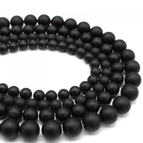 Natürliche schwarze Achat Perlen, Schwarzer Achat, rund, DIY & verschiedene Größen vorhanden & satiniert, schwarz, verkauft per ca. 38 cm Strang