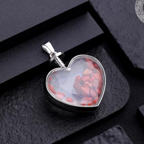 Gemstone Pendants Jewelry, Natural Stone, with Glass & Tibetan Style, Heart, silver color plated, DIY & different materials for choice, more colors for choice, 35x48mm, Sold By PC