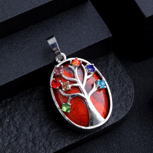 Gemstone Pendants Jewelry, Natural Stone, with Tibetan Style, Tree, silver color plated, DIY & different materials for choice & with rhinestone, more colors for choice, 20x38mm, Sold By PC