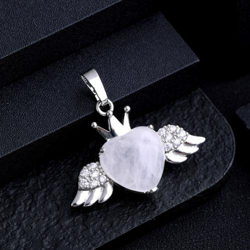Gemstone Pendants Jewelry Natural Stone with Zinc Alloy Wing Shape silver color plated DIY Sold By PC