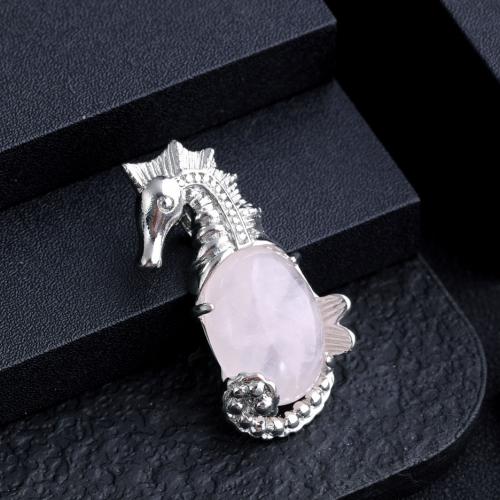 Gemstone Pendants Jewelry Natural Stone with Zinc Alloy Seahorse silver color plated DIY Sold By PC