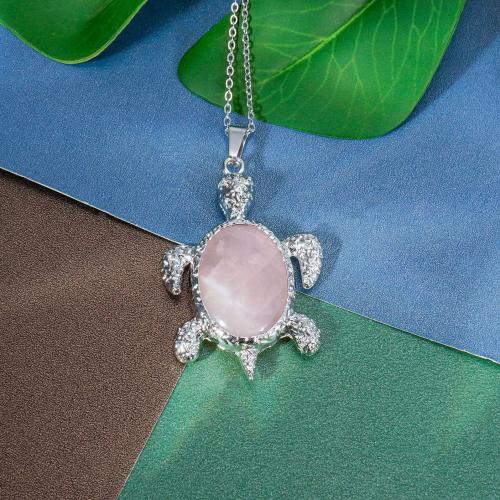 Gemstone Pendants Jewelry Natural Stone with Zinc Alloy Turtle silver color plated DIY Sold By PC