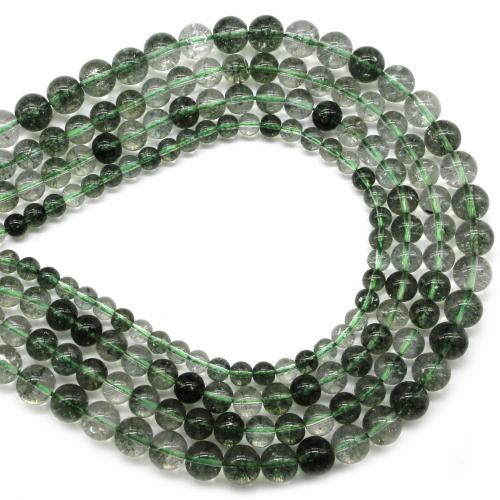 Luonnollinen kvartsi Korut helmet, Vihreä Phantom Quartz, Pyöreä, kiiltävä, tee-se-itse & erikokoisia valinnalle, vihreä, Myyty Per N. 38 cm Strand