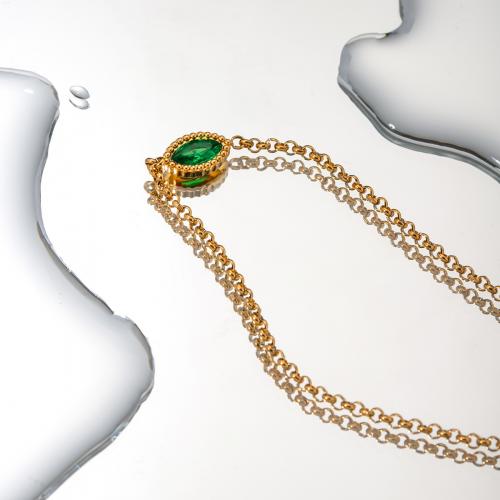 Edelstahl Schmuck Halskette, 304 Edelstahl, mit Verlängerungskettchen von 5cm, plattiert, Modeschmuck & Micro pave Zirkonia, keine, Länge:40 cm, verkauft von PC