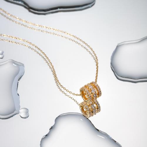 Collier de bijoux en acier inoxydable, Acier inoxydable 304, avec 5cm chaînes de rallonge, Placage, bijoux de mode & pavé de micro zircon, doré, Longueur:40 cm, Vendu par PC