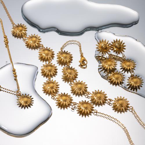 Conjuntos de joyería de acero inoxidable, acero inoxidable 304, sol, chapado, diferentes estilos para la opción, dorado, Vendido por UD