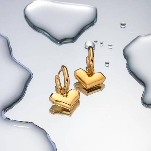 Stainless Steel Drop Earring 304 Stainless Steel Heart plated fashion jewelry golden Sold By Pair