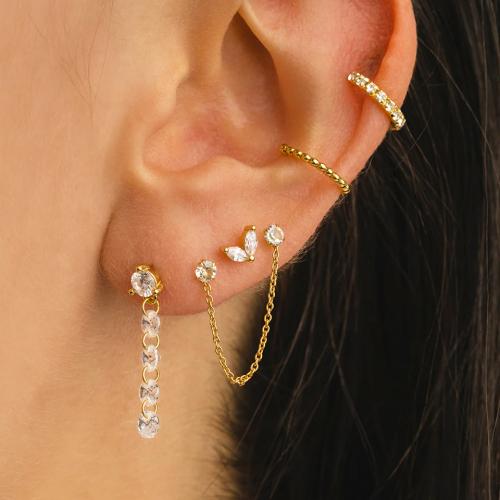 Titanium Steel  Earring plated fashion jewelry & micro pave cubic zirconia golden Sold By Pair