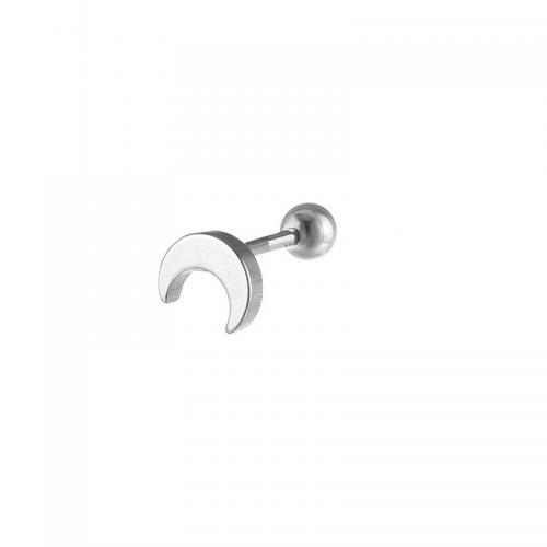 Titanium stål øreringe, Moon, forgyldt, mode smykker, sølv, 12x6mm, Solgt af PC