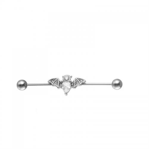 Titanium stål øreringe, forgyldt, mode smykker & med rhinestone, sølv, 10x47mm, Solgt af PC