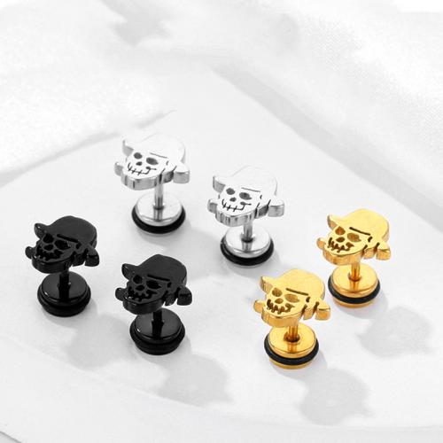Titanium stål øreringe, Skull, forgyldt, mode smykker, flere farver til valg, 12x10mm, Solgt af PC