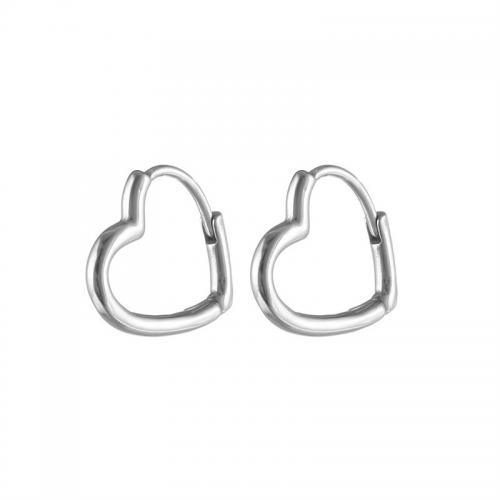 Titanium stål øreringe, Heart, forgyldt, mode smykker, sølv, 15x14mm, Solgt af PC