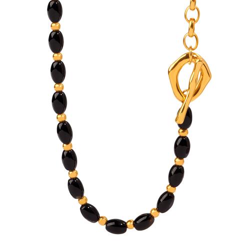 Titanstahl Halskette, mit Achat, handgemacht, für Frau, goldfarben, Länge:ca. 80 cm, verkauft von PC