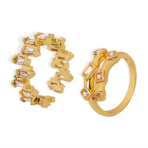 Cúbicos Circonia Micro Pave anillo de latón, metal, chapado, diferentes estilos para la opción & micro arcilla de zirconia cúbica & para mujer, dorado, tamaño:7, Vendido por UD