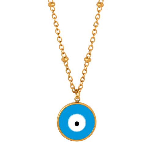 Evil Eye smykker halskæde, Titanium Stål, forgyldt, for kvinde & emalje, flere farver til valg, Solgt af PC
