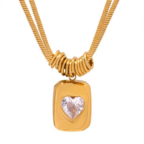 Titanová ocel náhrdelník, Titanium ocel, s 5CM extender řetězce, micro vydláždit kubické zirkony & pro ženy, zlatý, Délka Cca 50 cm, Prodáno By PC