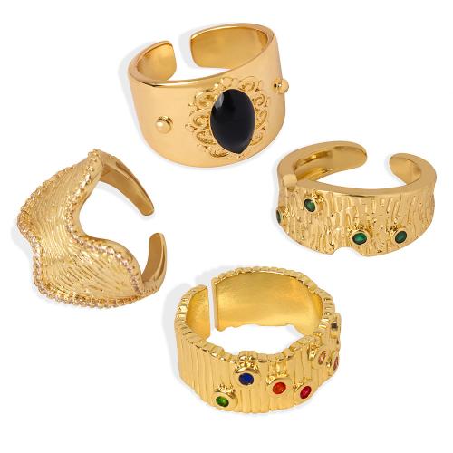 Cúbicos Circonia Micro Pave anillo de latón, metal, chapado, diferentes estilos para la opción & micro arcilla de zirconia cúbica & para mujer & esmalte & con diamantes de imitación, dorado, tamaño:7, Vendido por UD