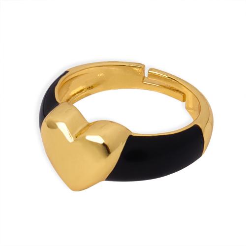 Brass δάχτυλο του δακτυλίου, Ορείχαλκος, Καρδιά, επιχρυσωμένο, για τη γυναίκα & σμάλτο, χρυσαφένιος, Sold Με PC