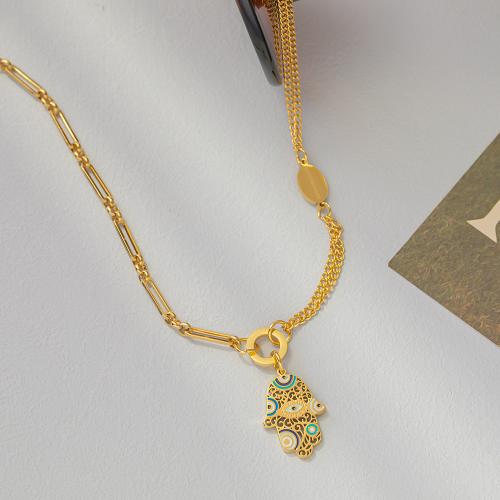 Titantium acciaio set di gioielli fashion, Hamsa, placcato color oro, stili diversi per la scelta & per la donna & smalto & cavo, Venduto da PC