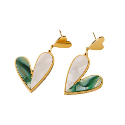 Titanium Steel Drop Earring with Natural Stone gold color plated & for woman 30mm Sold By Pair