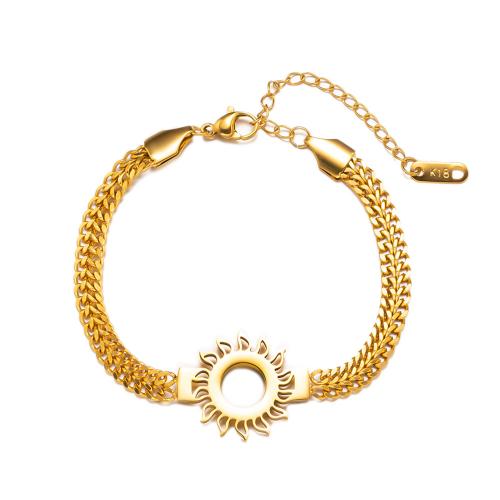 Titanium Steel Bracelet gold color plated & for woman & with rhinestone Length Approx 7 Inch Sold By PC