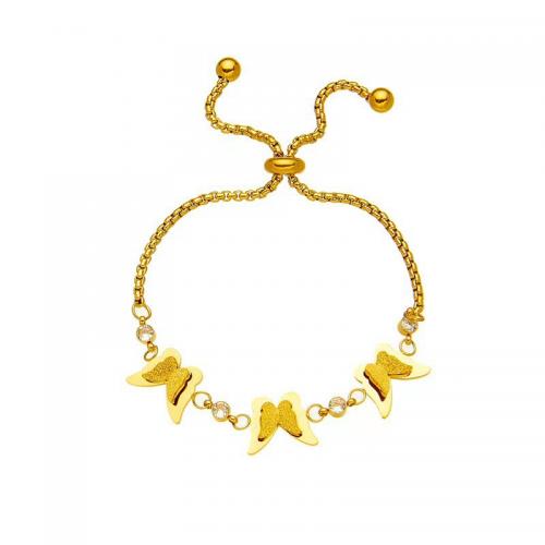 Titanium Steel Bracelet Butterfly 18K gold plated for woman & with rhinestone Length Approx 6-9 Inch Sold By PC