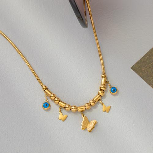 Acier titane collier, avec 2inch chaînes de rallonge, papillon, Placage de couleur d'or, pour femme & émail, Longueur Environ 16.1 pouce, Vendu par PC
