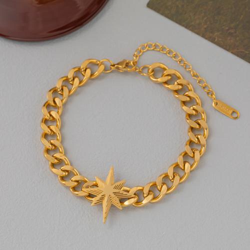 Acier titane bracelet, avec 2inch chaînes de rallonge, Huit Étoile, Placage de couleur d'or, bijoux de mode & pour femme, Longueur:Environ 7.5 pouce, Vendu par PC