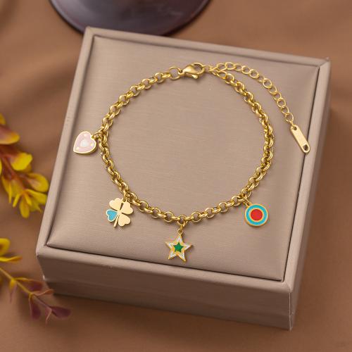 Titanium Steel Bracelet with 2inch extender chain gold color plated & for woman & enamel Length Approx 7 Inch Sold By PC