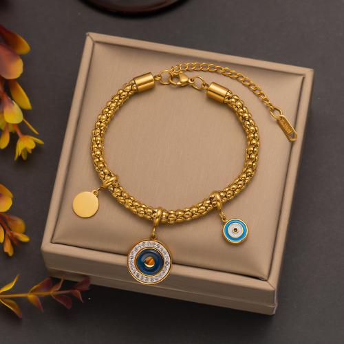 Titanium Steel Bracelet with 2inch extender chain gold color plated & for woman & enamel & with rhinestone Length Approx 7.9 Inch Sold By PC