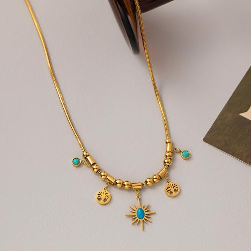 Titanium Steel Jewelry Set with turquoise 18K gold plated & for woman & with rhinestone & hollow Sold By PC