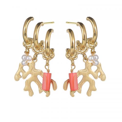 Edelstahl Ohrringe, 304 Edelstahl, mit Kunststoff Perlen, Modeschmuck & für Frau, goldfarben, verkauft von Paar