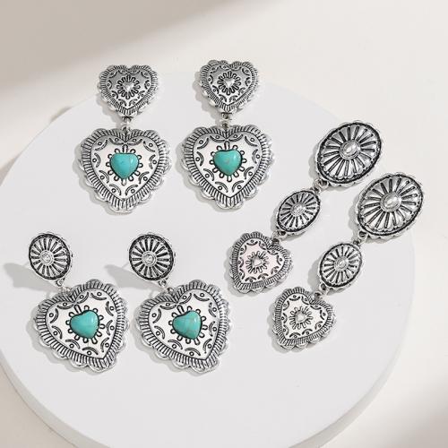 Tibetan Style Stud Earring, with turquoise, antique silver color plated, fashion jewelry & different styles for choice & for woman, nickel, lead & cadmium free, Sold By Pair