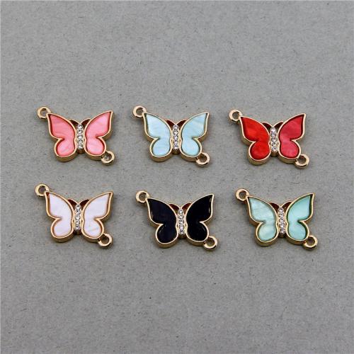 Animal Tibetan Style Connector, with Resin, Butterfly, KC gold color plated, fashion jewelry & DIY & with rhinestone & 1/1 loop, more colors for choice, nickel, lead & cadmium free, 23x16x4mm, Approx 100PCs/Bag, Sold By Bag
