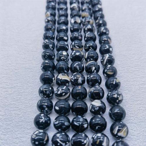 Perles bijoux en pierres gemmes, turquoise synthétique, avec coquille blanche, Rond, vernis au four, DIY & normes différentes pour le choix, couleurs mélangées, Vendu par brin