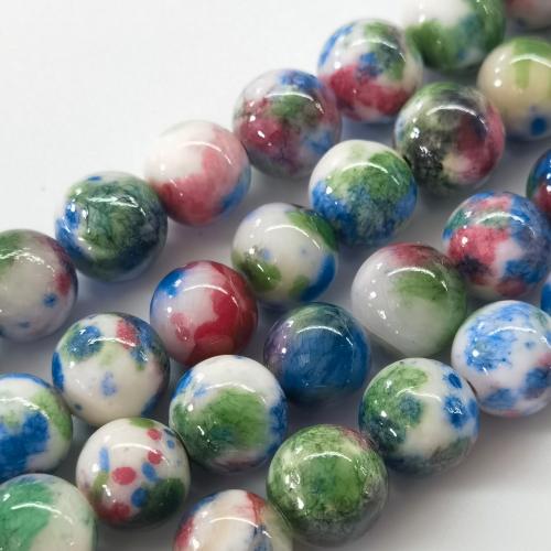 Jade Perlen, Chalzedon, rund, Einbrennlack, DIY & verschiedene Größen vorhanden, gemischte Farben, verkauft per ca. 40 cm Strang