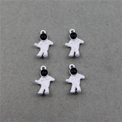 Tibetan Style Enamel Pendants, Astronaut, painted, fashion jewelry & DIY, white and black, nickel, lead & cadmium free, 20x12x5mm, Approx 100PCs/Bag, Sold By Bag