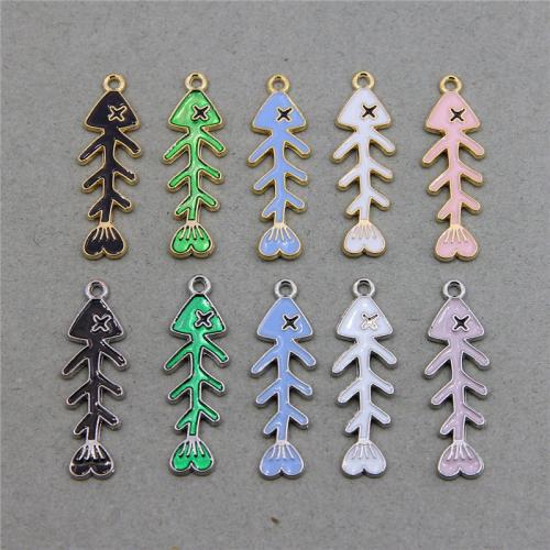 Tibetan Style Enamel Pendants, Fish Bone, plated, fashion jewelry & DIY, more colors for choice, nickel, lead & cadmium free, 34x10x2mm, Approx 100PCs/Bag, Sold By Bag